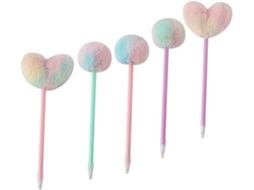 Canetas Com Pompom E Design Adorável Em Formato De Coração, Feitas De