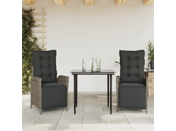 Vidaxl 3 Pcs Conjunto de Jantar P/ Jardim C/ Almofadões Vime Pe Cinza