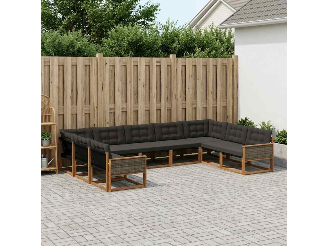 Vidaxl Conjunto De Sofás Para Exterior 9 Pcs Natural E Preto