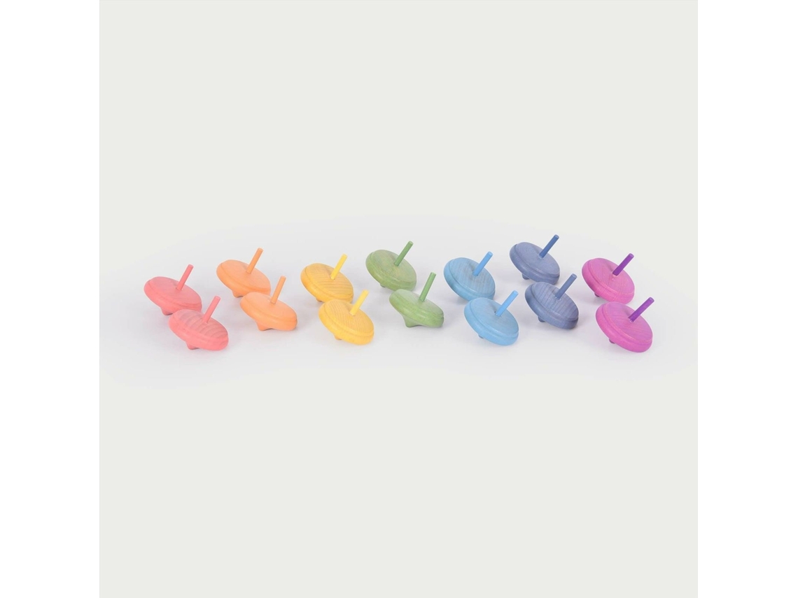 Conjunto De Pião Arco Íris De Madeira Tickit Jogo Educativo