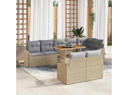 Vidaxl Conjunto De Sofá De Jardim 9 Unid. Bege Rattan Sintético