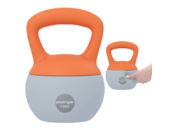 Kettlebell de 12 Kg com Enchimento de Areia, Alça de Metal Antiderrapante para Uso Doméstico, 21x21x30 Cm, Laranja e Cinza.
