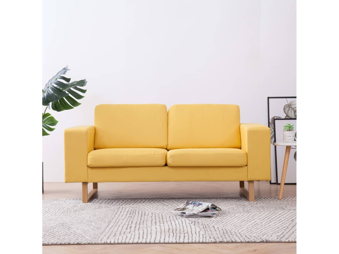 Vidaxl Sofá De 2 Lugares Em Tecido Amarelo