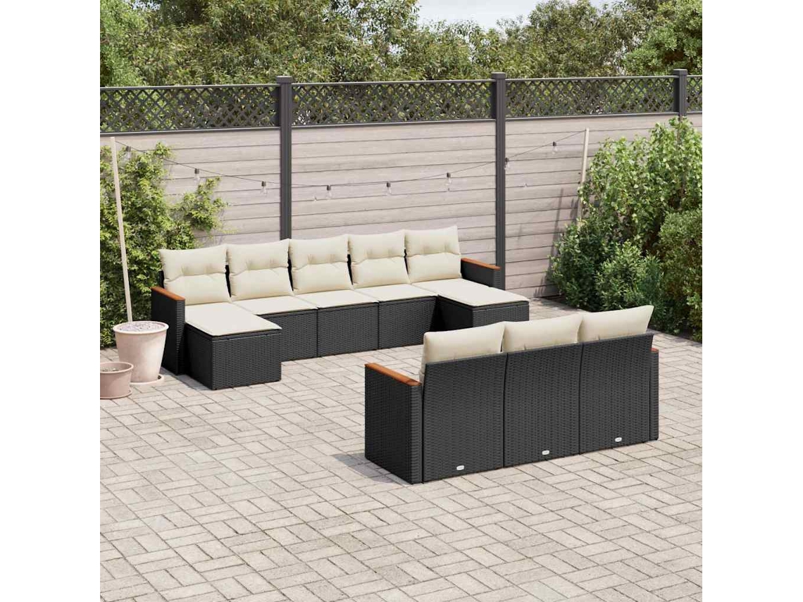 Vidaxl 10 Pcs Conjunto Sofás De Jardim C/ Almofadões Vime Pe Preto