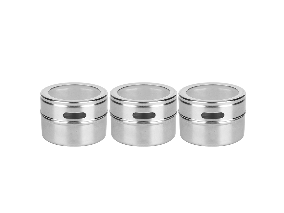 3pcs Recipiente Condimentos Aço Inoxidável Tampa Vedada Malha Fina Ímã