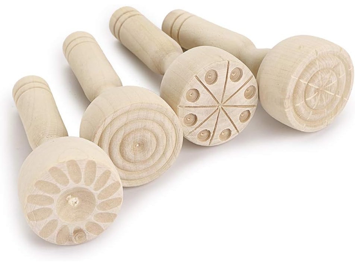 Kit com Carimbos de Madeira para Argila, Ferramentas de Cerâmica com Cabo de Madeira, Kit com 4 Moldes para Modelagem em Argila AQUAFORGE