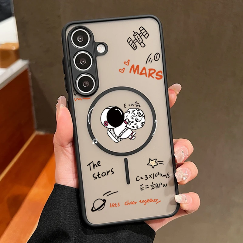 (preto) Capa Magnética Para Celular Samsung Com Estampa Fofa De Astronauta