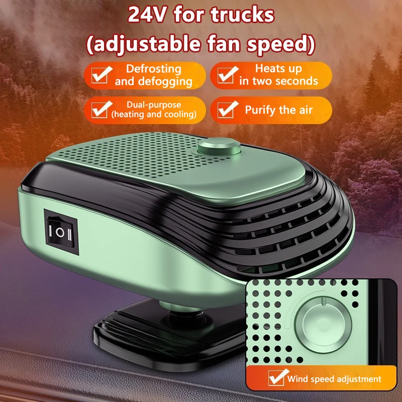 Aquecedor De Carro (verde, 24 V) De 150 W Com Velocidade De Ventilação Ajustável.