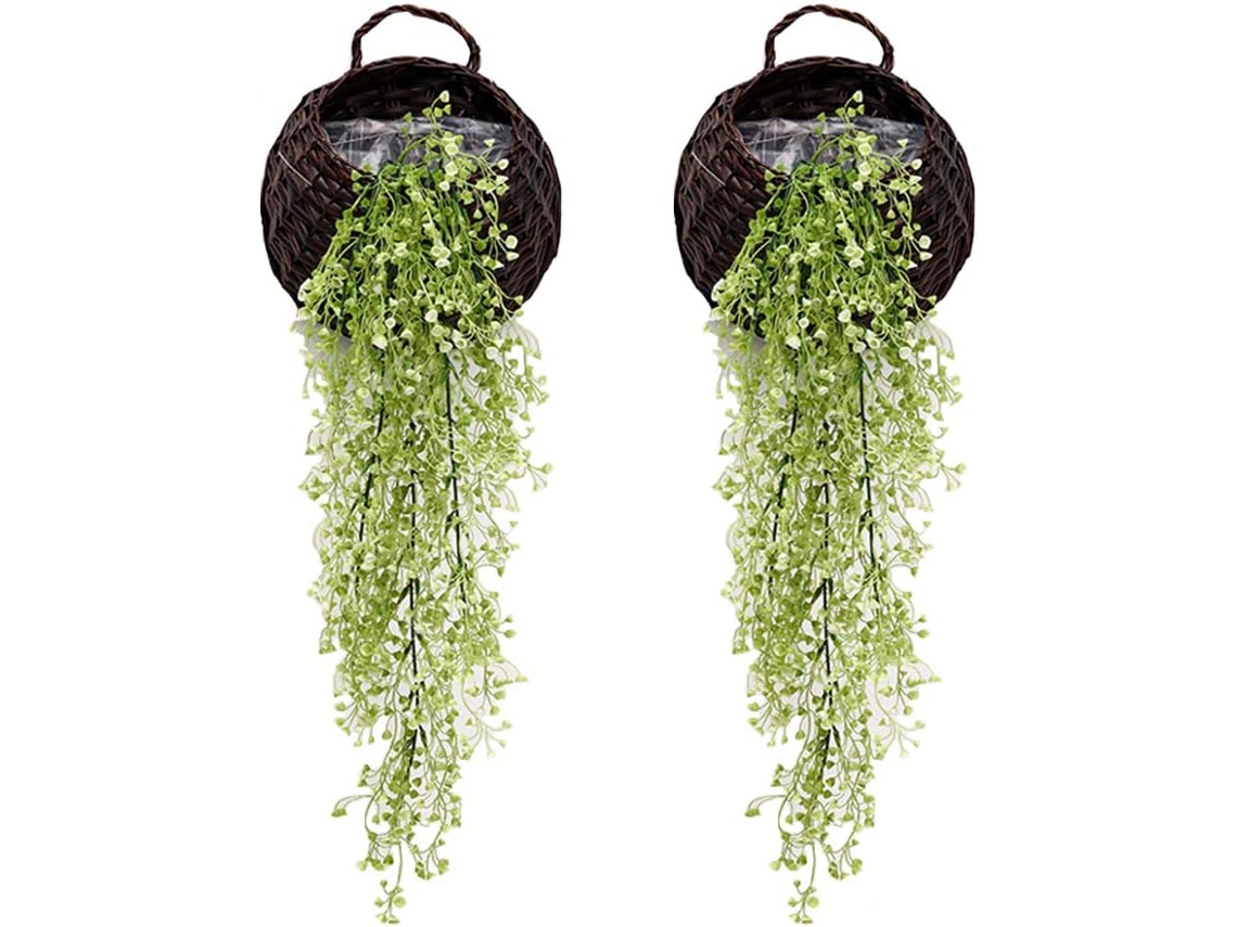 Trepadeiras Artificiais Pendentes, Pacote Com 2, Hera Artificial, Flores Falsas, Plantas Verdes Para Decoração De Paredes Casa E Jardim, Cor Verde