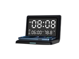 Despertador digital Baok com carregamento sem fio, 15 W, ajustável, em tecido, com carregamento USB para mesa de escritório.