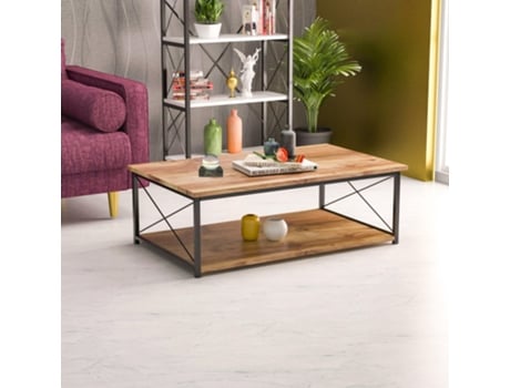 Mesa De Centro Industrial 90x50x41 Cm Em Aglomerado E Metal Design Moderno Com Prateleira Inferior Casa Basics