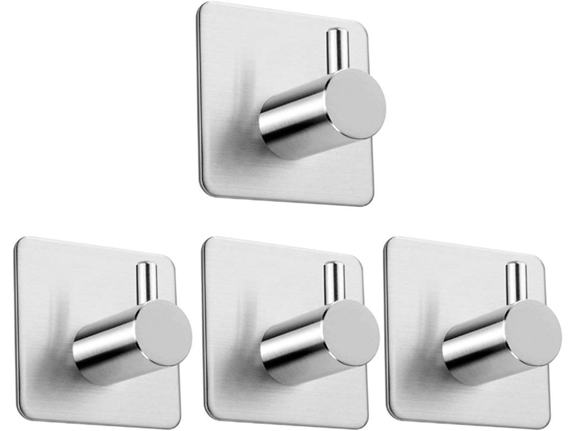 Conjunto De 4 Ganchos Autoadesivos, Ganchos De Aço Inoxidável Para Roupas, Ganchos Autoadesivos Impermeável Em Aço Inoxidável
