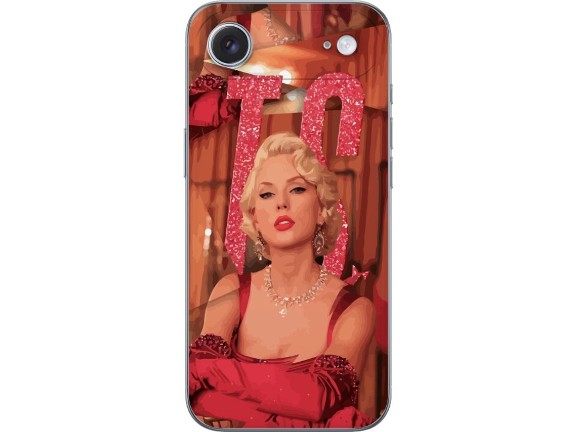 Capa Para Celular Compatível Com Apple Iphone Air Com Estampa Da Taylor Swift Em Vestido Vermelho E Letras Com Glitter Ts