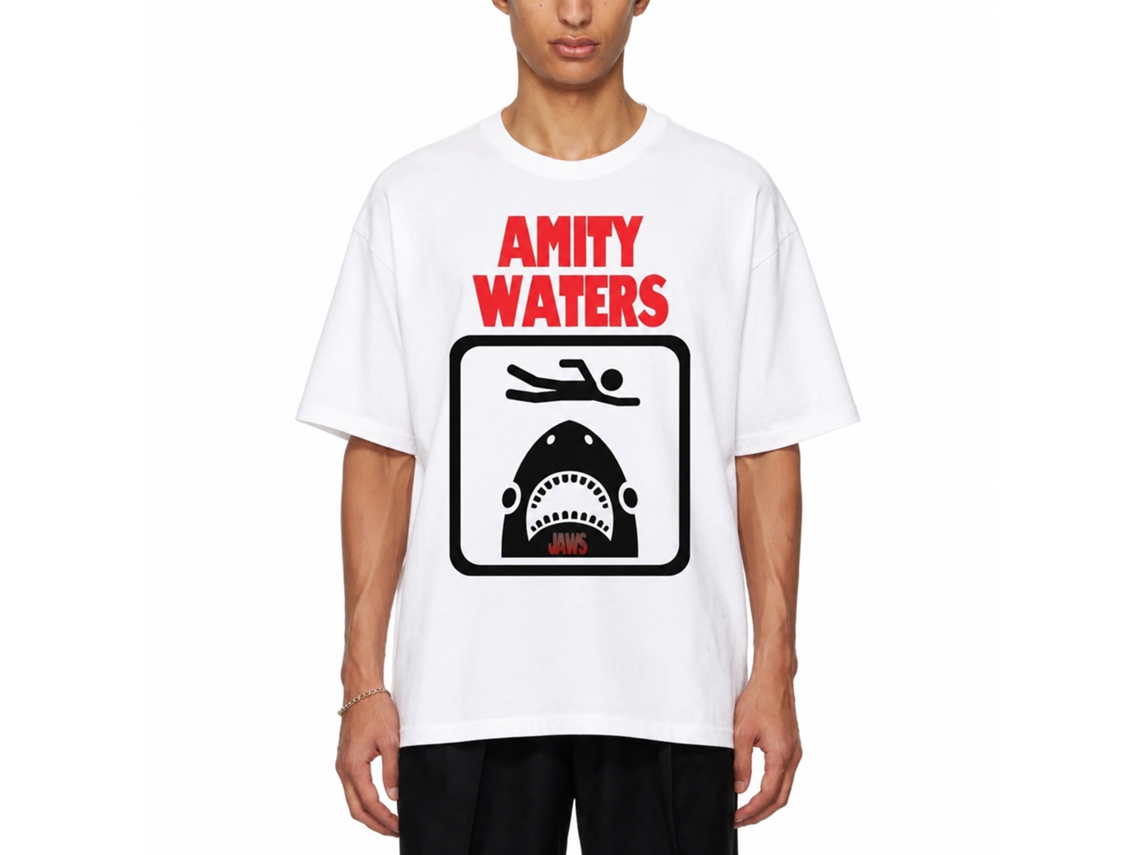 Rockinstone Jaws Movie Amity Waters White Adult T-shirt Size:xl