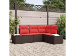 Vidaxl Conjunto De Sofá De Jardim 4 Unid. Marrom E Vermelho Vime Pe