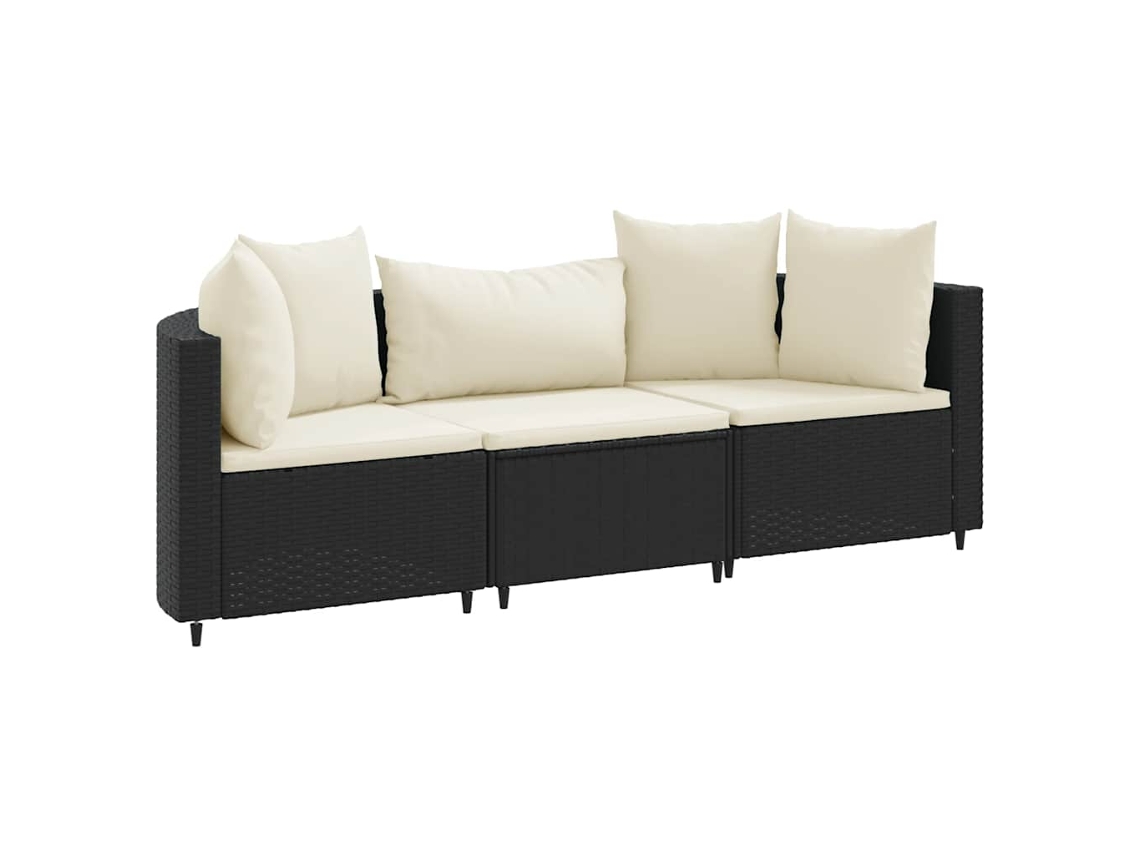 Maison Exclusive - 3 Pcs Conjunto Sofás De Jardim Com Almofadões Vime Pe Preto