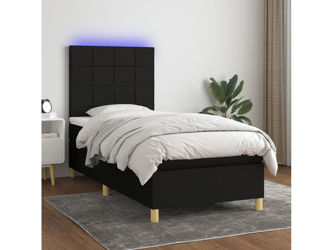 Cama Box Spring C/ Colchão E Led 90x190 Cm Tecido Preto