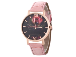 Reloj De Pulsera Unisex De Cuero Pu Moda Quartz Hombre Mujer Rosa