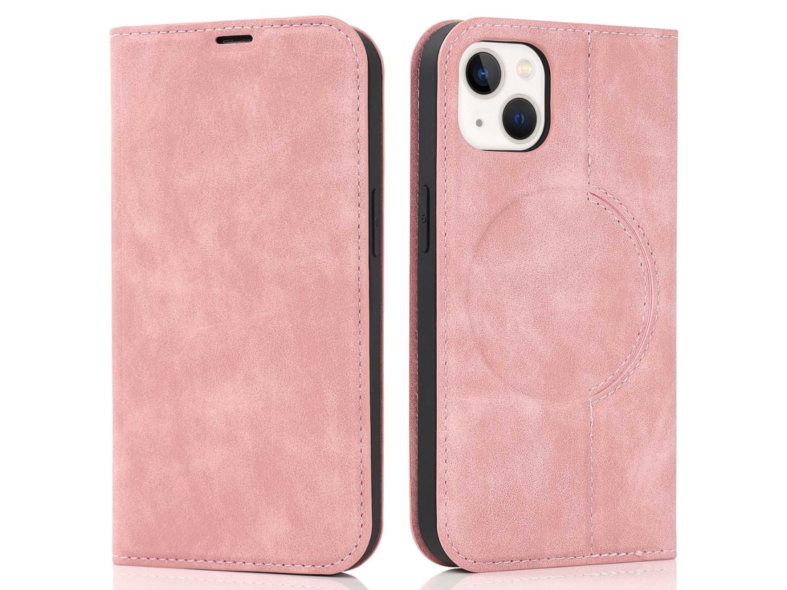 Capa Quedas Bloqueio Rfid Para Iphone 13 Pele Sintética Magnética Com Porta-cartões Rosa