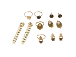 Conjunto De Aneis E Ouvidos Retrô Com Strass Longo