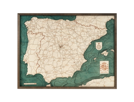Mapa 3D com Moldura Espanha Madeira Multicolorido 81X6X61 Cm CUTTING BROTHERS