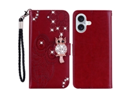 Capa Em Couro Pu Para Apple Iphone 16 Cor Vermelho