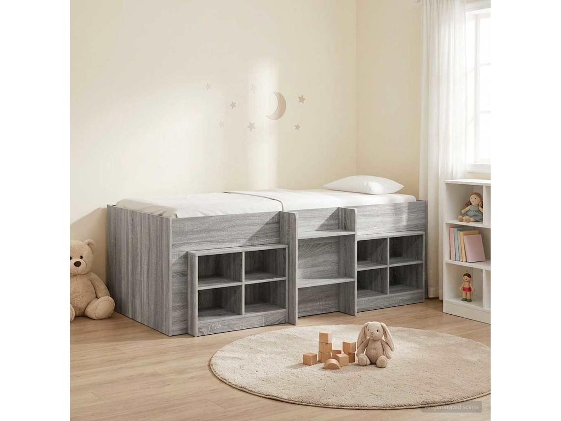 Vidaxl Cama Loft Com Armário Com Prateleira 3 Unid. Sonoma Cinzento