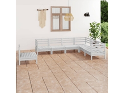 7 Pcs Conjunto Lounge De Jardim Pinho Maciço Branco Dkd Home Decor