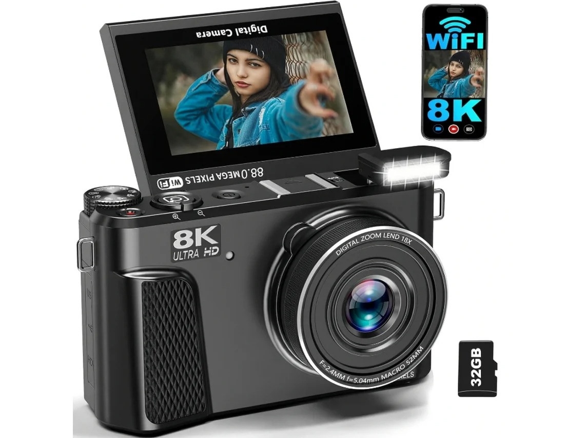 Câmera Digital 8k Para Fotografia, Câmera De Vlog Wifi De 88 Mp Para Youtube Com Zoom Digital De 18x Yizhood (preta)