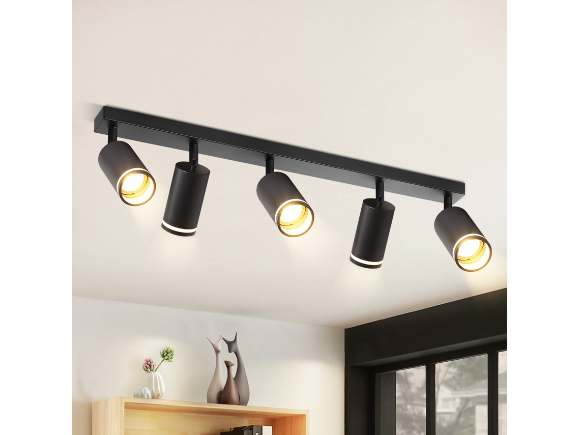Nettlife Candeeiro De Teto Com Focos 5 Pontos Moderno, Gu10 Preto Ajustável 355° Metal Para Quarto, 25 W, Orientáveis, Para Uso Diário
