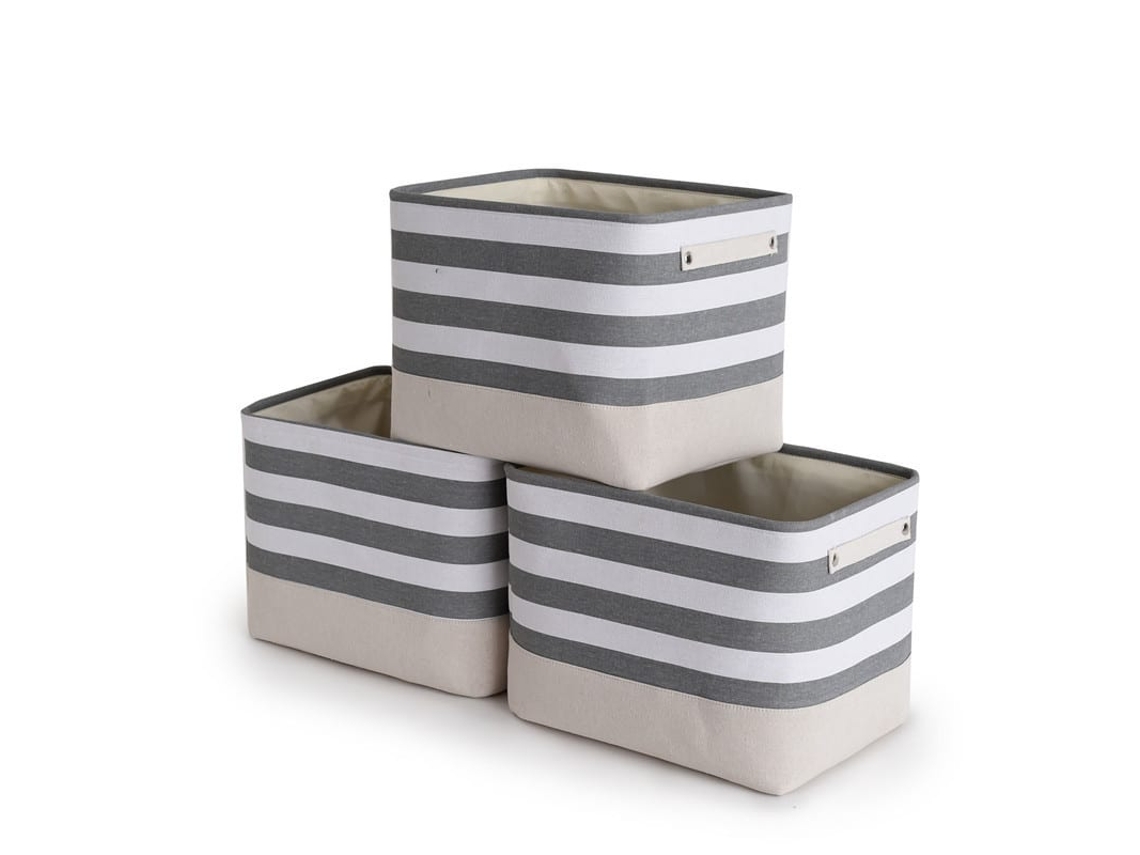 Cesta De Armazenamento De Tecido De Algodão Macio Com Alças, 3 Peças, Grande (16,1x7,8x12,2 Polegadas)