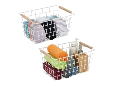 Cestas de arame com alças de madeira, pacote com 2 Rxs