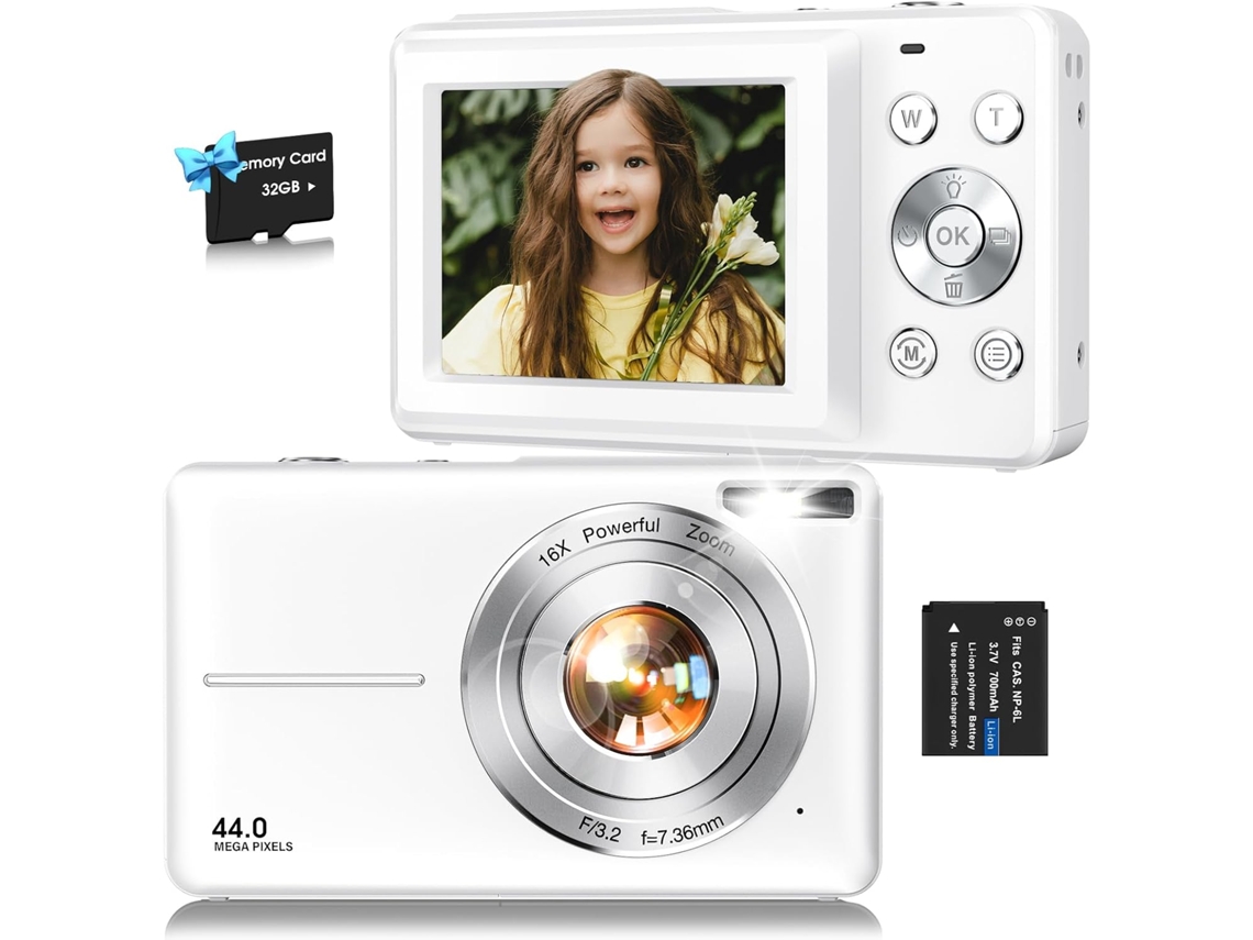 Câmera Infantil 44mp 1080p com Zoom de 16x e Cartão de 32gb BISBISOUS (branca)