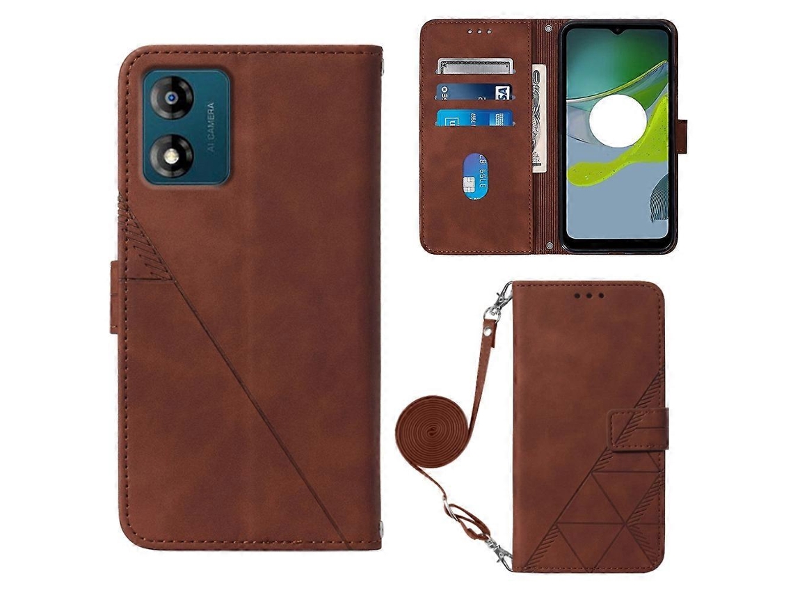 Capa De Celular Motorola Moto E13 Crossbody Com Aba E Textura 3d Em Couro.