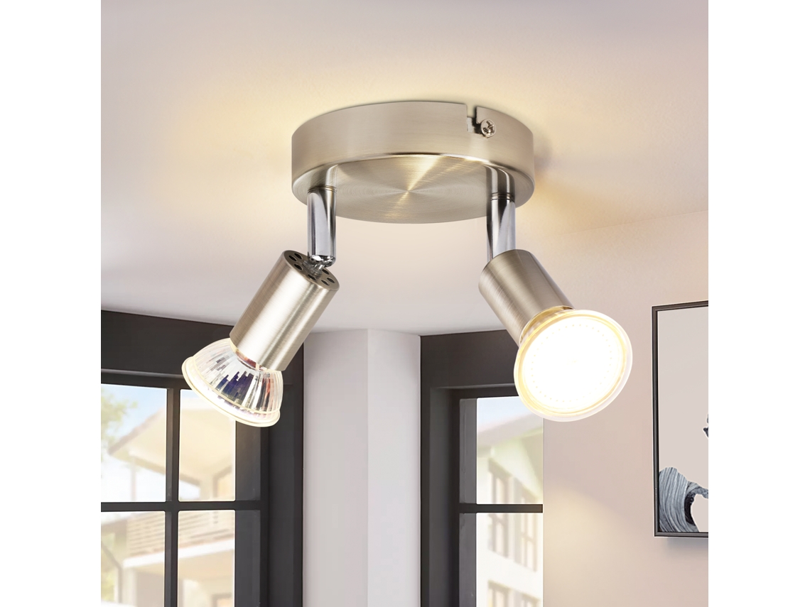 Nettlife Candeeiro De Teto Com Focos Led Gu10 2 Luzes Redondas Cromadas 350° Moderno Sem Lâmpada Para Cozinha Corredor, 25 W, Regulável