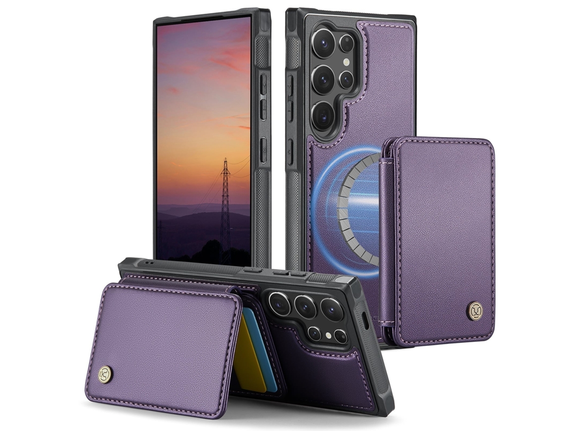 Capa Para Iphone 15pro Resistente A Quedas Com Resistente A Quedascartão Slots Magnético Destacável Roxo