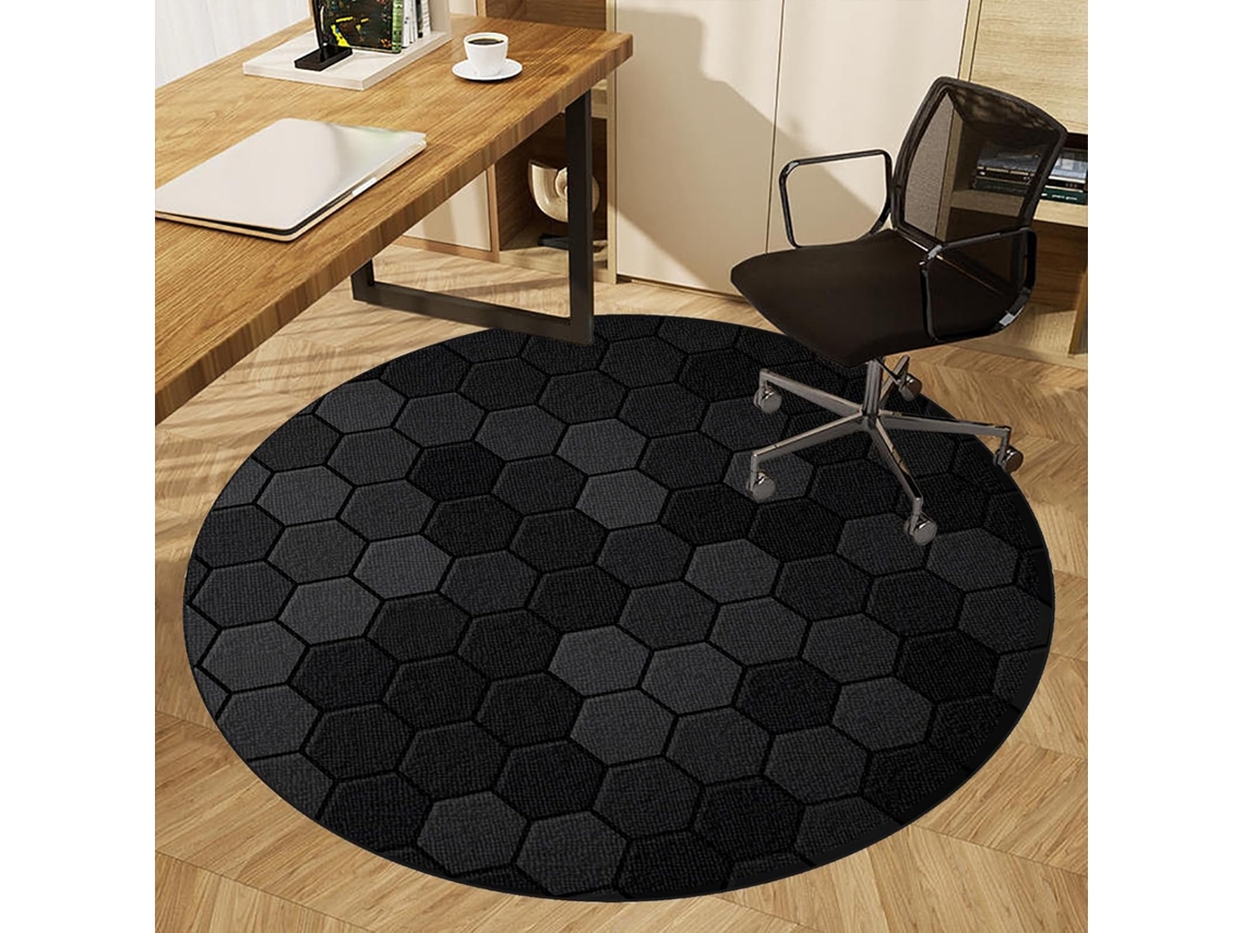 Tapete Protetor Cadeira Piso Laminado Parquet Azulejo Azul Chão Redondo 80 Cm