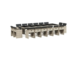 Conjunto de Jantar 17 Pcs para Jardim com Almofadões Vime Pe Cinzento Claro MAISON EXCLUSIVE (17 pcs)