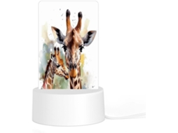 Luminária noturna LED de acrílico "plug and play" com base de plástico encaixe, com estampa aquarela de veado e girafa.