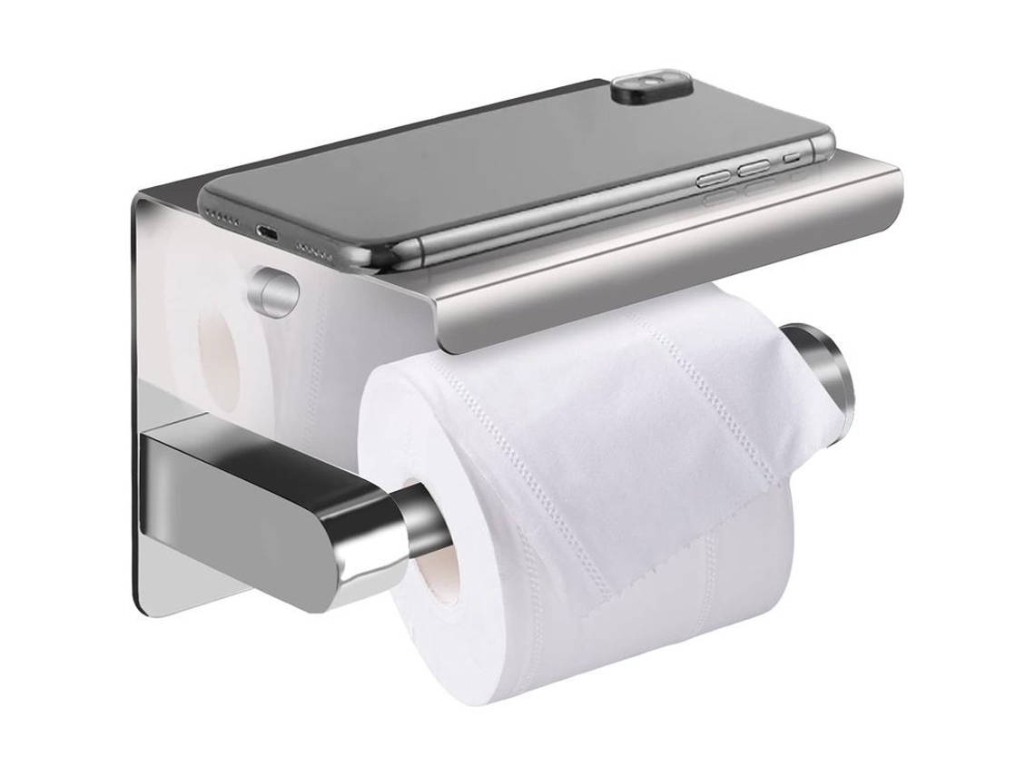 2026 porta Rollos de Papel Higiénico de Acero Inoxidable Con Estante, Adhesivo Sin Taladrar, para Baño, Color Plata