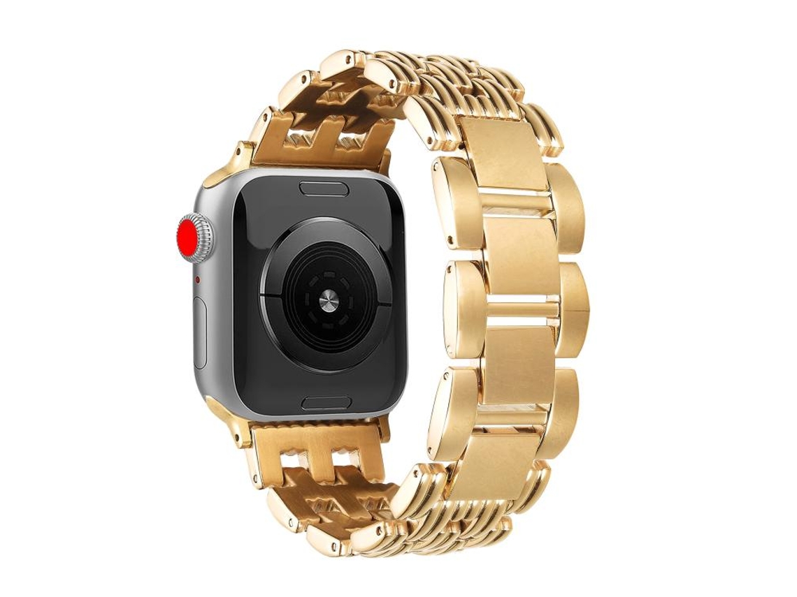 Bracelete Para Apple Watch 42/41/40/38mm - Aço Inoxidável Com 5 Listras Dourada