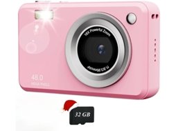 Câmera digital portátil compacta Yizhood HD de 48 MP com cartão de 32 GB, rosa