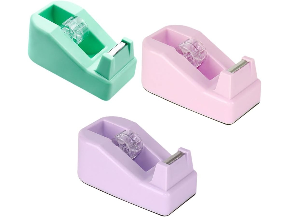 Dispensador De Fita Adesiva Mesa Em Plástico, Modelo Macaron, Com 3 Peças