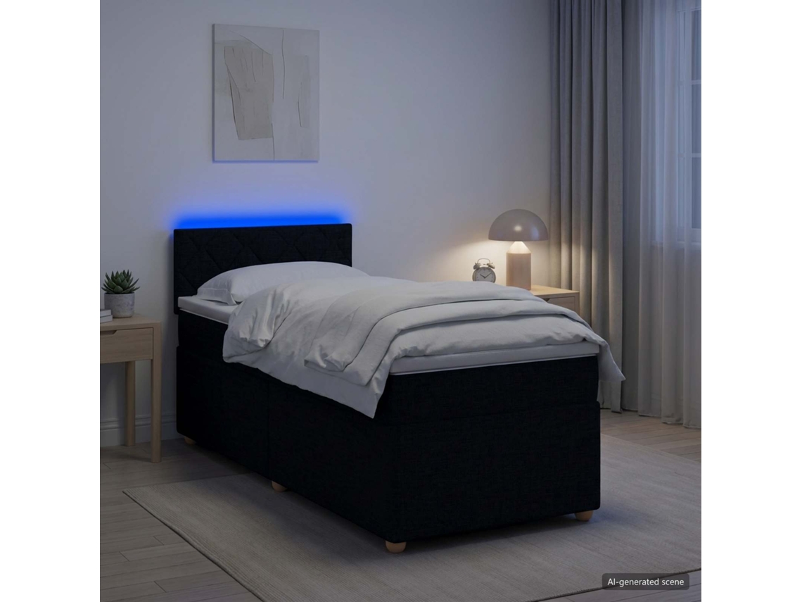 Vidaxl Cama Box Spring Com Colchão Preto 90 X 200 Cm Tecido