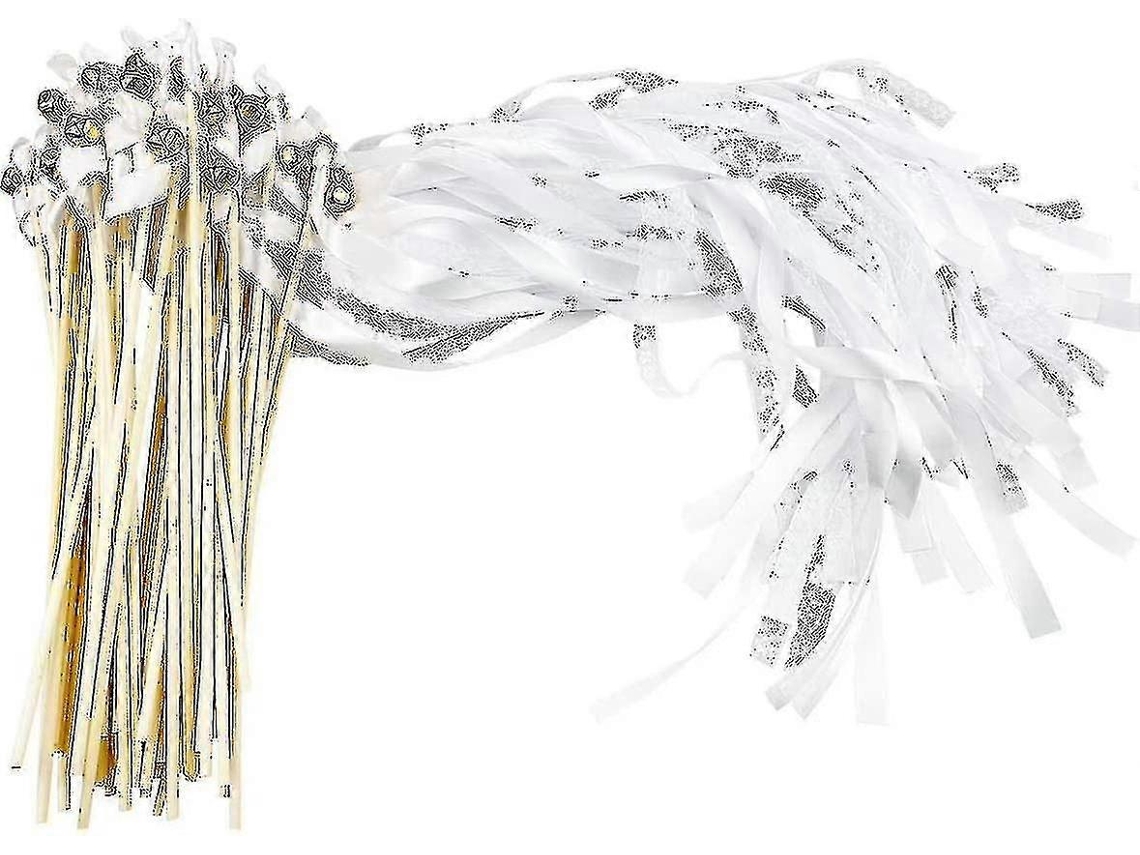 Conjunto de 25 Sinos BRILVIBERA para Faixas de Casamento, Bastões de Seda para Festa Pré-natal, Branco