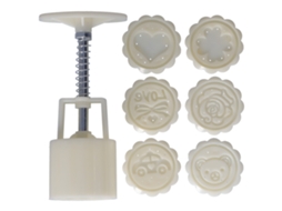 Molde De Mooncake De Pressão Manual 50g Com 6 Selos Redondos Ferramenta De Assado Diy Para Biscoitos Doces