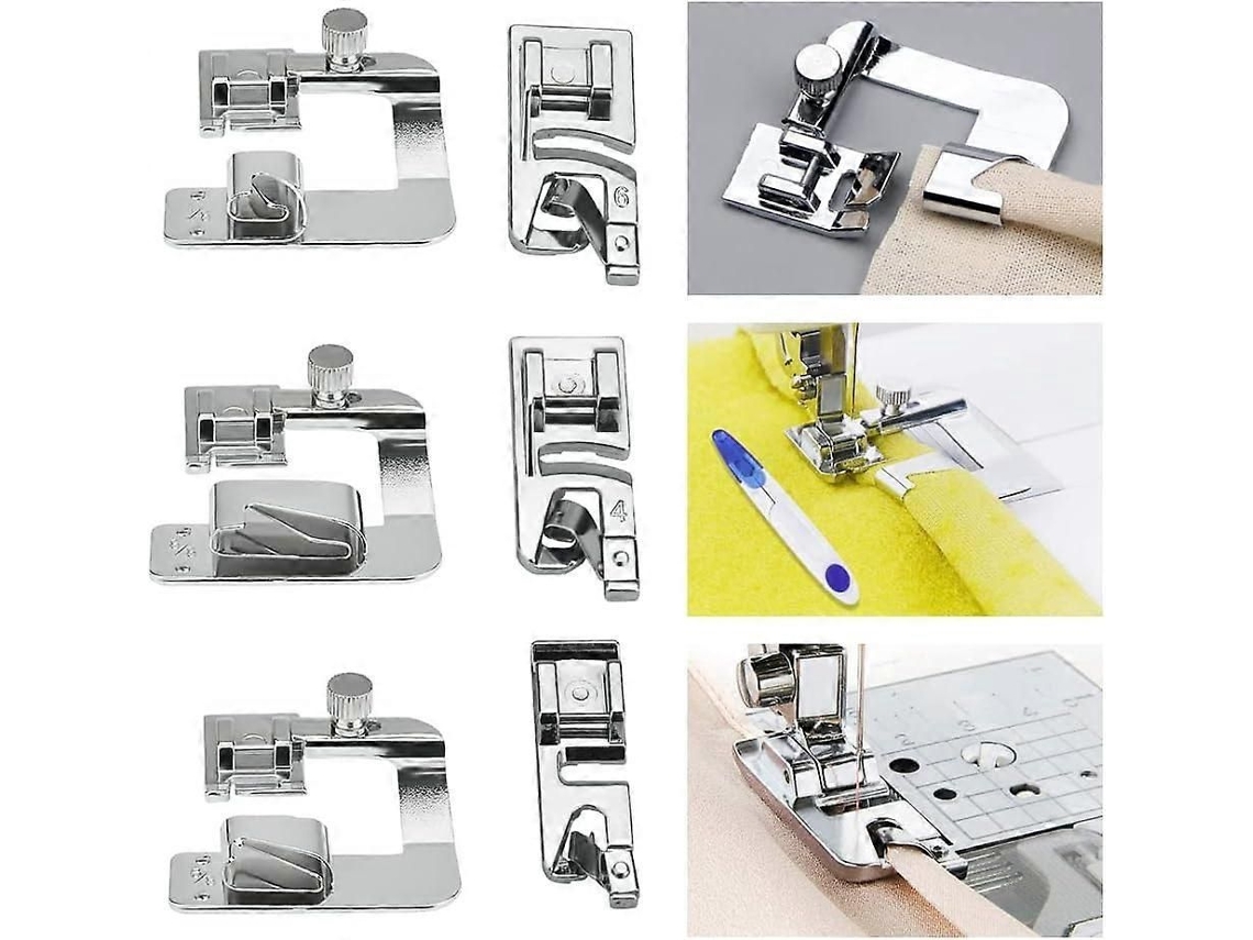 Kit De Calcadores Para Máquina De Costura, Bainha Enrolada 4/8, 6/8 E 8/8 Polegadas