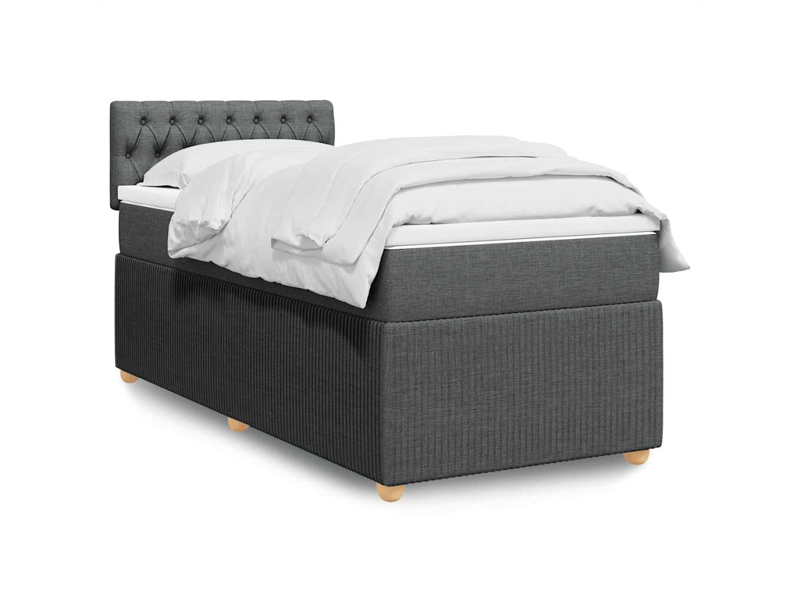Cama Com Molas/colchão 100x200 Cm Tecido Cinza-escuro