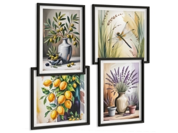 Composição De Quadros Na Parede Padrões De Pintura Abstratos, Chapéu Moldura Preta Fotos Para O Escritório Espelharte (conjunto De 4 Imagens)