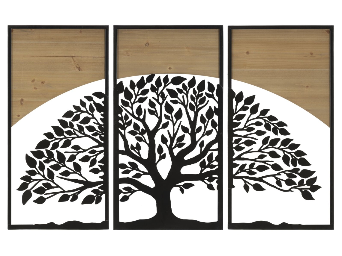 Conjunto de 3 painéis decorativos 3D em metal marrom e madeira 105x2x70 cm Mauro Ferretti